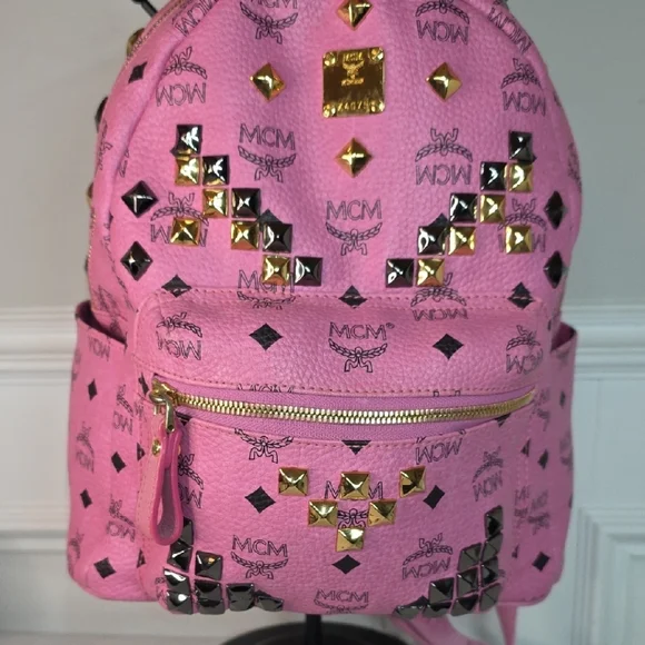 MCM Stark Visetos Pink Studded Backpack